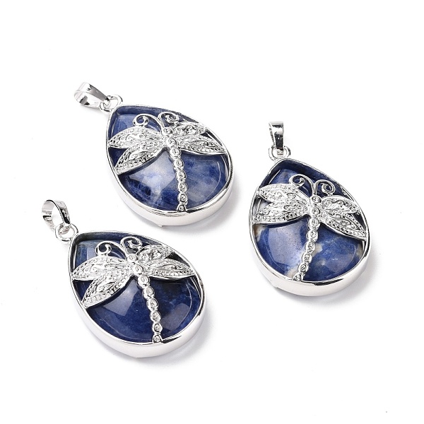 

PandaHall Natural Sodalite Pendants, with Platinum Tone Brass Findings, Lead Free & Cadmium Free, Teardrop with Dragonfly Charms...