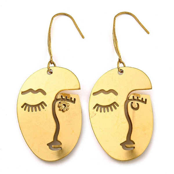 

PandaHall Ion Plating(IP) 304 Stainless Steel Earrings for Women, Human, Real 18K Gold Plated, 56x22mm 304 Stainless Steel Human