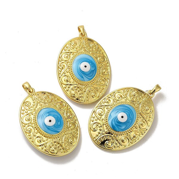 

PandaHall Rack Plating Brass Pendants, with Enamel, Long-Lasting Plated, Lead Free & Cadmium Free, Real 18K Gold Plated, Oval with Evil Eyes...