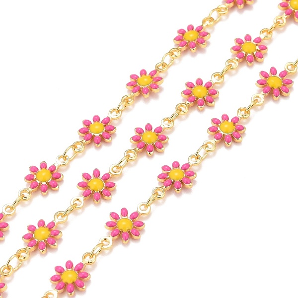 

PandaHall Brass Daisy Flower & Oval Link Chains, with Enamel & Spool, Soldered, Real 18K Gold Plated, Deep Pink, Links: 13x7.5x2mm...