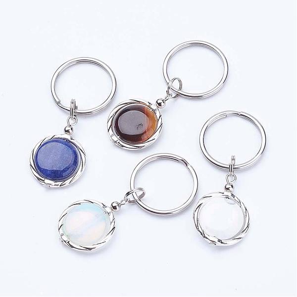 

PandaHall Gemstone Keychain, with Alloy Linking Rings and 316 Surgical Stainless Steel Findings, Flat Round , 58mm Mixed Stone Flat Round..., Multicolor