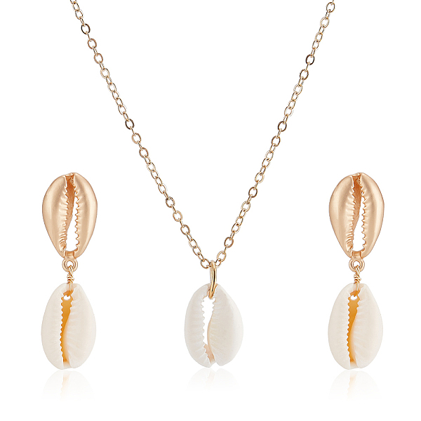 

PandaHall ANATTASOUL Nnatural Shell Dangle Stud Earrings & Pendant Necklace, Alloy Jewelry for Women, Matte Gold Color, 42mm, Pin: 0.8mm...