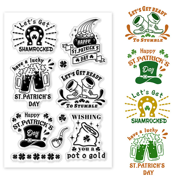 

PandaHall Saint Patrick's Day Custom PVC Plastic Clear Stamps, for DIY Scrapbooking, Photo Album Decorative, Cards Making, Word, 160x110mm...