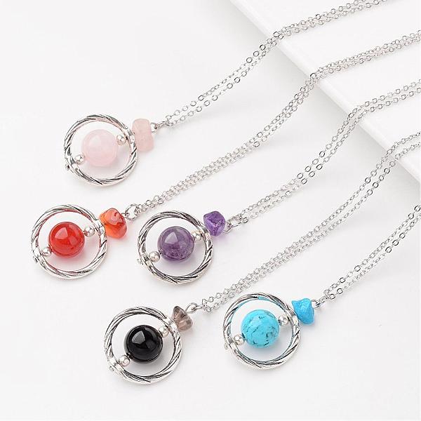 

PandaHall Natural & Synthetic Mixed Stone Pendant Necklaces, with Alloy Findings and Brass Chains, 17.7 inch Mixed Stone