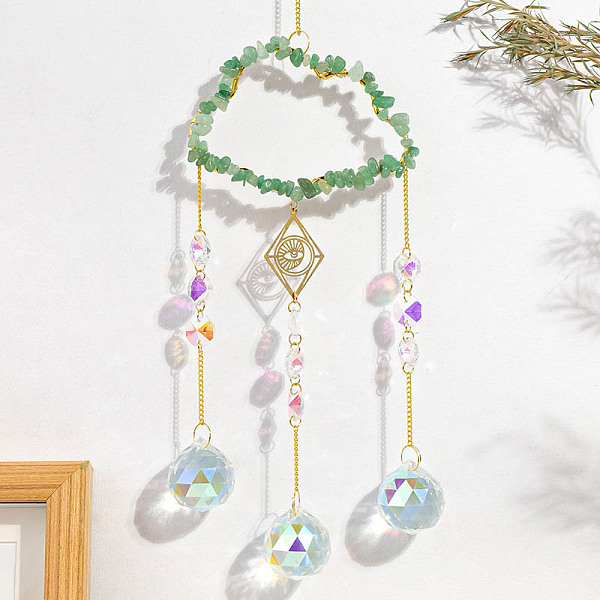 

PandaHall Natural Aventurine Copper Wire Wrapped Cloud Hanging Ornaments, Teardrop Glass Tassel Suncatchers for Home Outdoor Decoration...