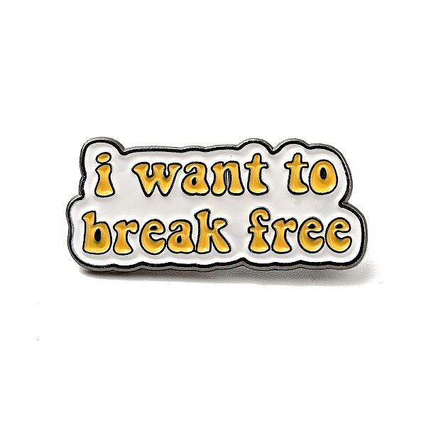 PandaHall Word I Want to Break Free Enamel Pin, Gunmetal Plated Alloy Badge for Backpack Clothes, Gold, 12x28x1.5mm Alloy+Enamel Word Gold