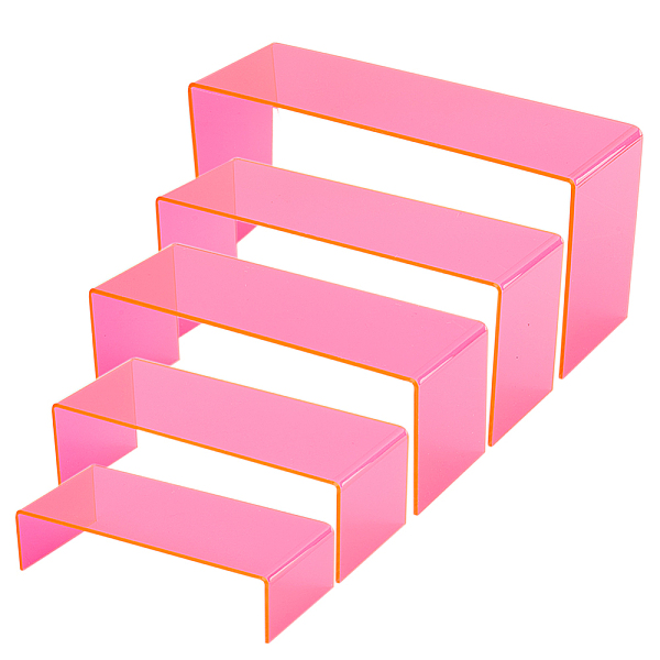 PandaHall PH 5-Tier Acrylic Display Riser Clear Pink Display Stand Collectibles Stands Shelf Showcase Fixtures for Jewelry Cosmetics...
