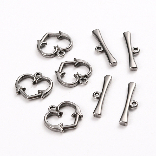 

PandaHall 304 Stainless Steel Toggle Clasps, Heart, Stainless Steel Color, Heart: 15x15.5x2mm, Hole: 1.6mm, Bar: 21x6x2.5mm, Hole: 1.5mm 304...