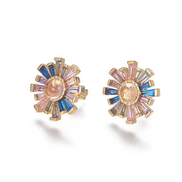 

PandaHall Brass Cubic Zirconia Stud Earrings, Flower, Golden, 15~16x4~5mm, Pin: 0.7mm Cubic Zirconia