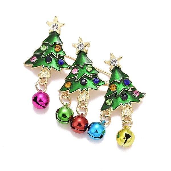 PandaHall Christmas Tree with Bell Enamel Pin with Rhinestone, Alloy Badge for Backpack Clothes, Golden, Colorful, 44x57x9mm...