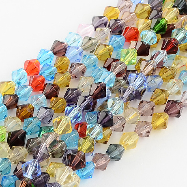 

PandaHall Mixed Glass Bicone Beads Strands, Faceted, 4mm, Hole: 1mm, about 92~96pcs/strand, 13.78~14.37 inch Glass Bicone Multicolor