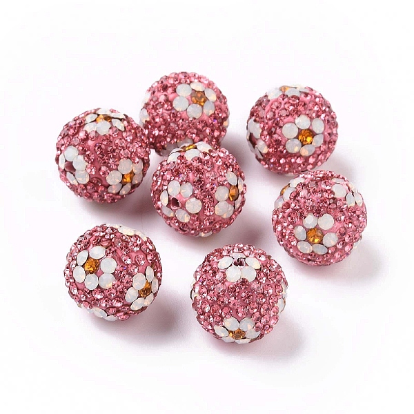 

PandaHall Polymer Clay Rhinestone Beads, Pave Disco Ball Beads, Round with Flower, Rose, 16mm, Hole: 1.6~1.8mm Polymer Clay+Glass Rhinestone..., Pink