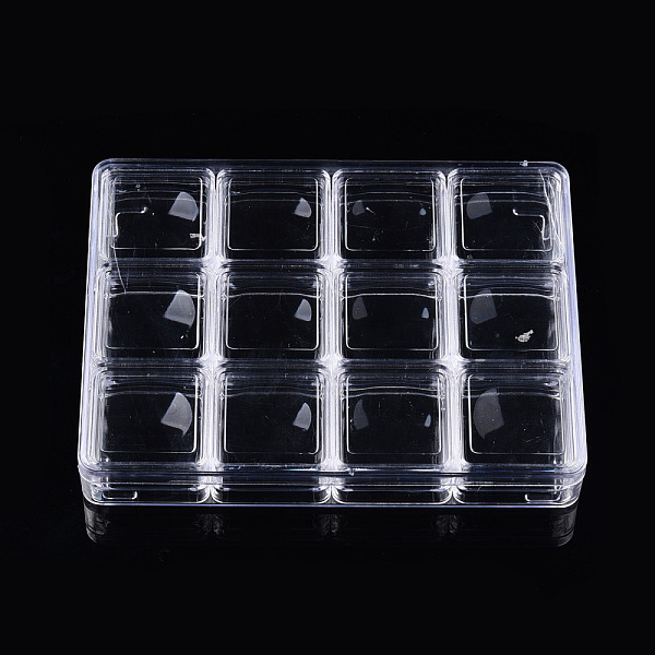 PandaHall Rectangle Polystyrene Plastic Bead Storage Containers, with 12Pcs Square Small Boxes, Clear, Container: 16.5x12.5x2.5cm, Small Box...