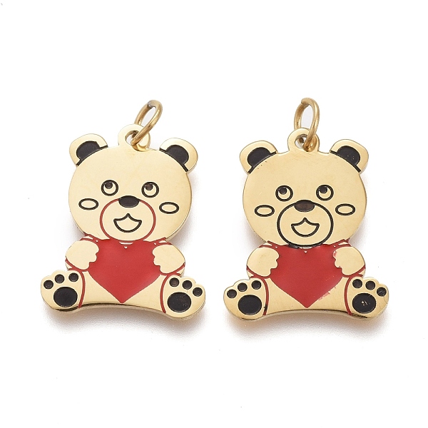 

PandaHall 316 Surgical Stainless Steel Enamel Pendants, Little Bear Shape, Red & Black, Golden, 16x13x0.8mm, Jump Ring: 4x0.5mm, 3mm Inner...