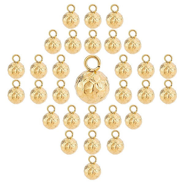 

PandaHall SUNNYCLUE 30Pcs 304 Stainless Steel Charms, Round, Textured, Golden, 9x6mm, Hole: 1.8mm 304 Stainless Steel Round