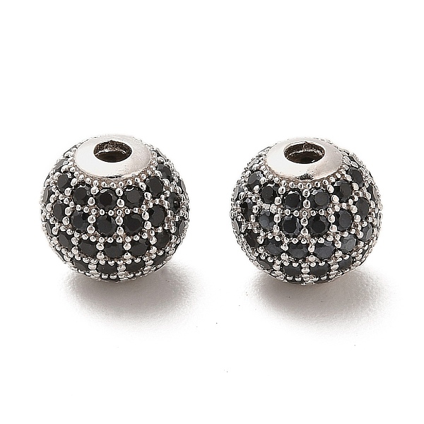 

PandaHall Rhodium Plated 925 Sterling Silver Micro Pave Cubic Zirconia Beads, Round, Real Platinum Plated, Black, 10x9mm, Hole: 2.2mm...