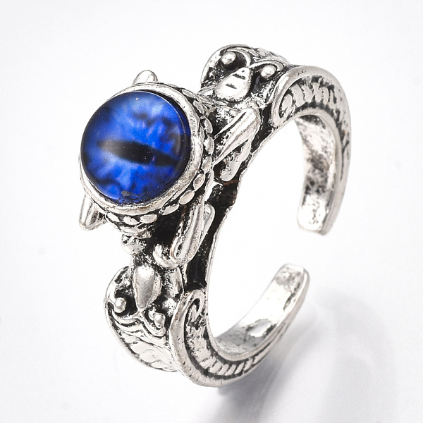 

PandaHall Alloy Cuff Finger Rings, with Glass, Wide Band Rings, Dragon Eye, Antique Silver, Blue, US Size 8 1/2(18.5mm) Alloy Blue