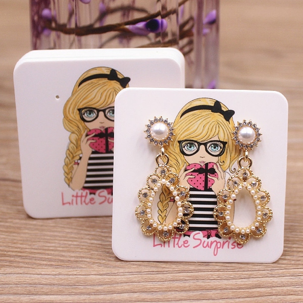 

PandaHall Square Paper Earring Display Cards, Jewelry Display Cards for Earring Storage, White, Girl Pattern, 5x5x0.05cm, Hole: 0.8mm Paper...