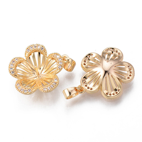 

PandaHall Hollow Brass Micro Clear Cubic Zirconia Peg Bails Pendants, for Half Drilled Bead, Flower, Nickel Free, Real 18K Gold Plated...