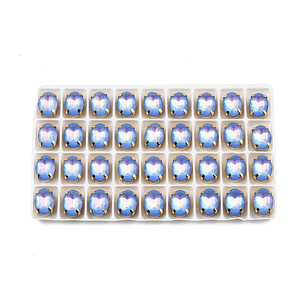 

PandaHall Aurora(JM) Sew on Rhinestone, Faceted Glass Rhinestone, Multi-Strand Links, with Golden Tone Brass Settings, Oval, Sapphire..., Blue