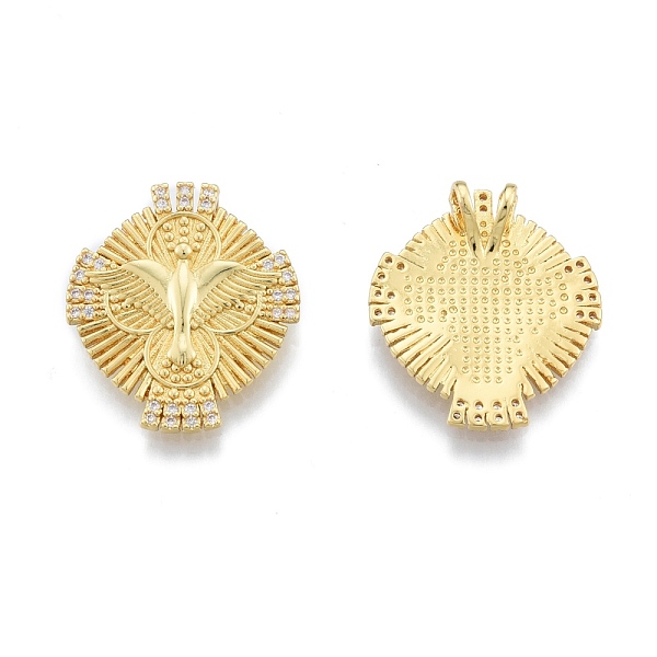 

PandaHall Brass Micro Pave Clear Cubic Zirconia Pendants, Flat Round with Pigeon, Real 18K Gold Plated, 23x20.5x5mm, Hole: 2x3mm Brass+Cubic...