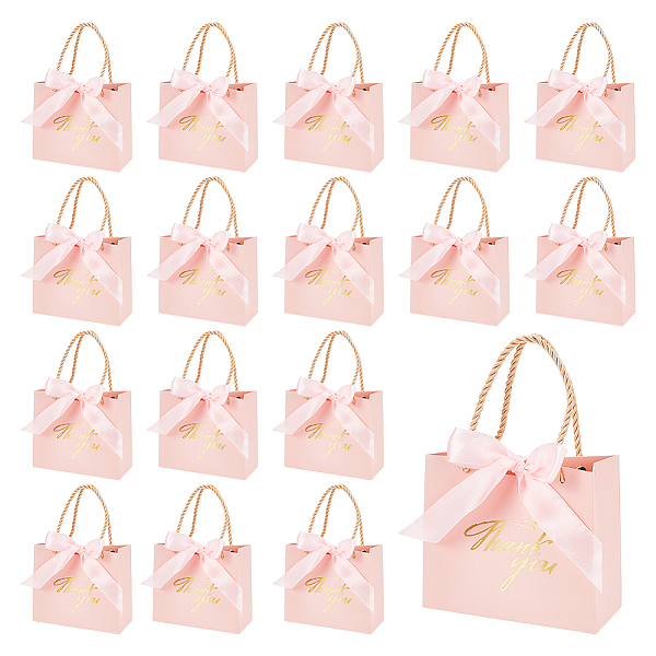 

PandaHall Rectangle Paper Wrapping Handle Bags with Ribbon, Hot Stamping Thank You Gift Bag for Wedding Party Supplies, Pink, Finished...