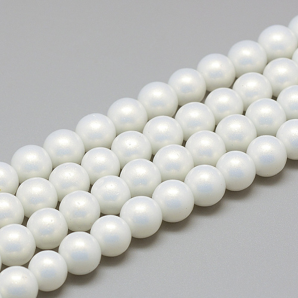 Glass Pearl Beads Strands, Baking Painted, Pearlized Style, Dyed, Round, Creamy White, 8-8.5mm, Hole: 1.5mm, about 100-105pcs/strand, 31.8 inch