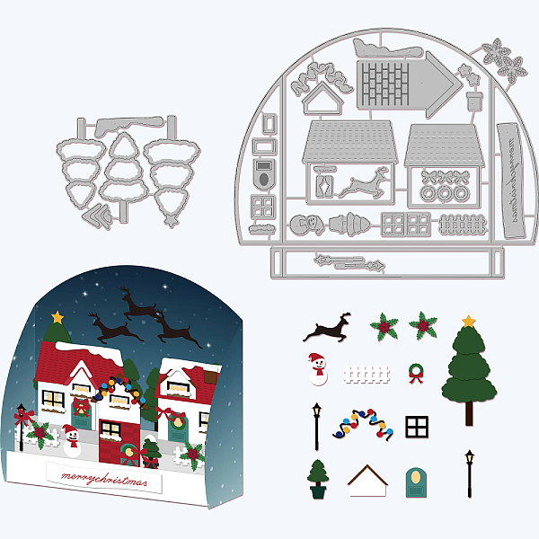 PandaHall GLOBLELAND 2Pcs Winter Christmas House Card Stacks Base Cutting Dies Metal 3D Christmas House Die Cuts Embossing Stencils Template...