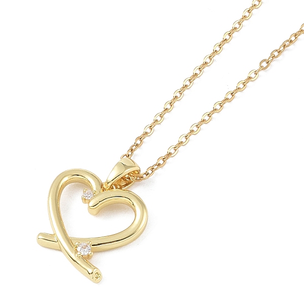 

PandaHall 201 Stainless Steel Cable Chain Necklaces, Brass Micro Pave Cubic Zirconia Pendant Necklaces, Heart, Real 18K Gold Plated, 16.34..., Clear