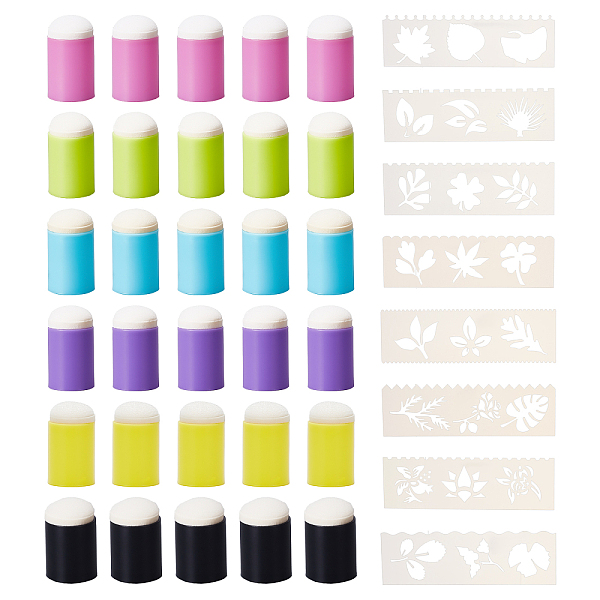 PandaHall CRASPIRE Colorful Finger Sponge Daubers 30pcs Finger Painting Sponge Set with 8pcs Flower Stencil Templates Art and Craft Drawing...