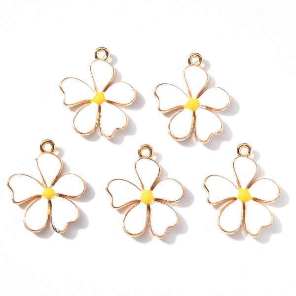 

PandaHall Alloy Enamel Pendants, Flower, Light Gold, White, 20x18x3mm, Hole: 1.4mm Alloy+Enamel Flower White