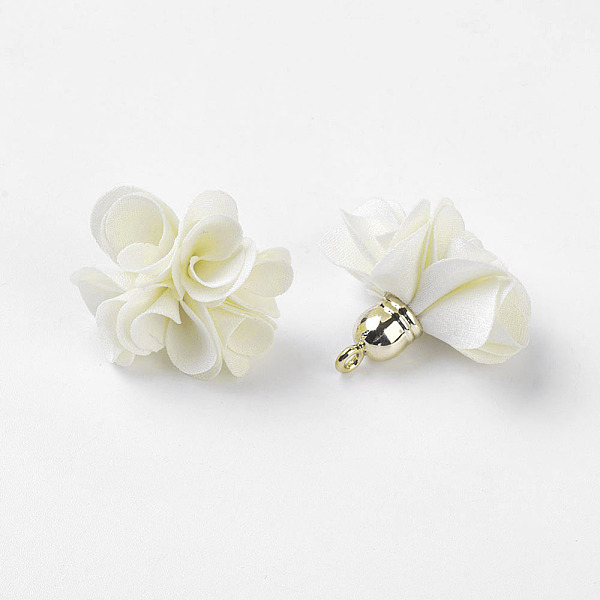 

PandaHall Cloth Pendant Decorations, with Acrylic Findings, Flower, Creamy White, 25~30x28~35mm, Hole: 2mm Cloth Flower