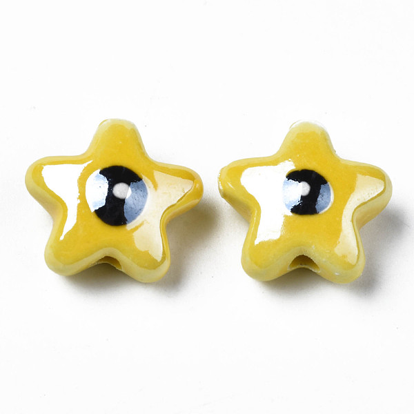 

PandaHall Handmade Porcelain Beads, Famille Rose Style, Star with Eye, Yellow, 15x16x8.5mm, Hole: 2mm Porcelain Eye Yellow