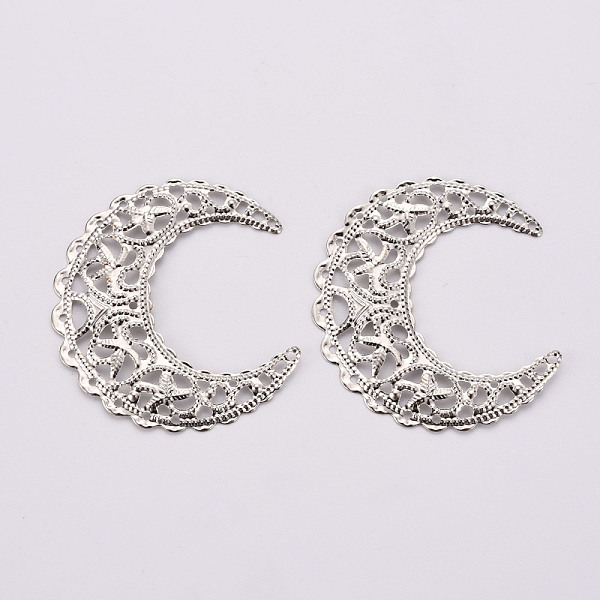 

PandaHall Iron Filigree Joiners Links, Etched Metal Embellishments, Hollow Out, Crescent Moon, Platinum, 43x37.5x0.5mm, Hole: 1.2mm Iron...