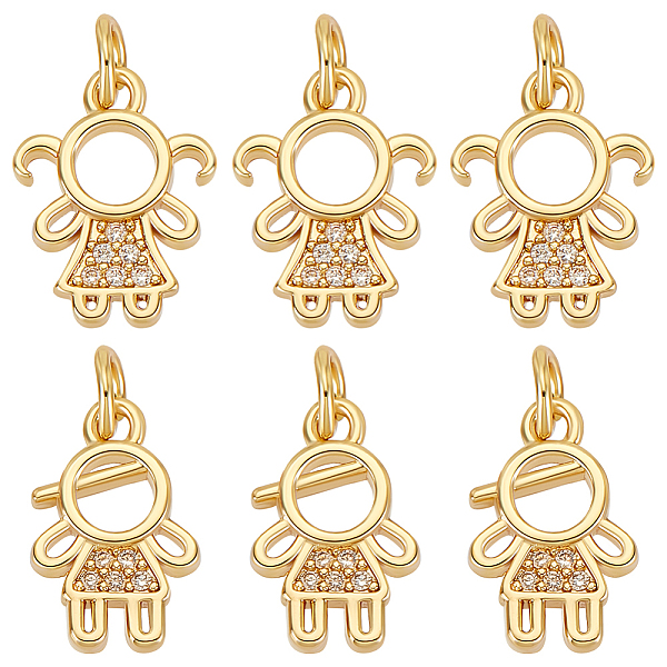 

PandaHall AHADERMAKER 10Pcs 2 Styles Brass Micro Pave Cubic Zirconia Charms, with Jump Ring, Human, Golden, 14x9~10.5x2mm, 5pcs/style..., Clear