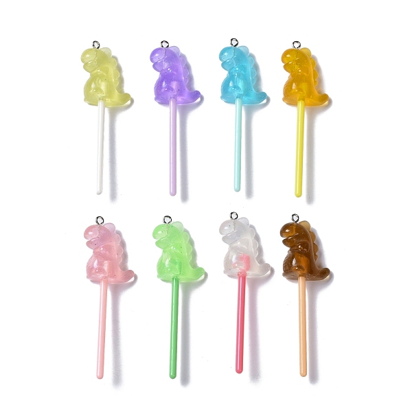 

PandaHall Luminous Translucent Resin Big Pendants, with Platinum Tone Iron Loops, Plastic, Glow in the Dark Dinosaur Lollipop Charm, Mixed..., Multicolor