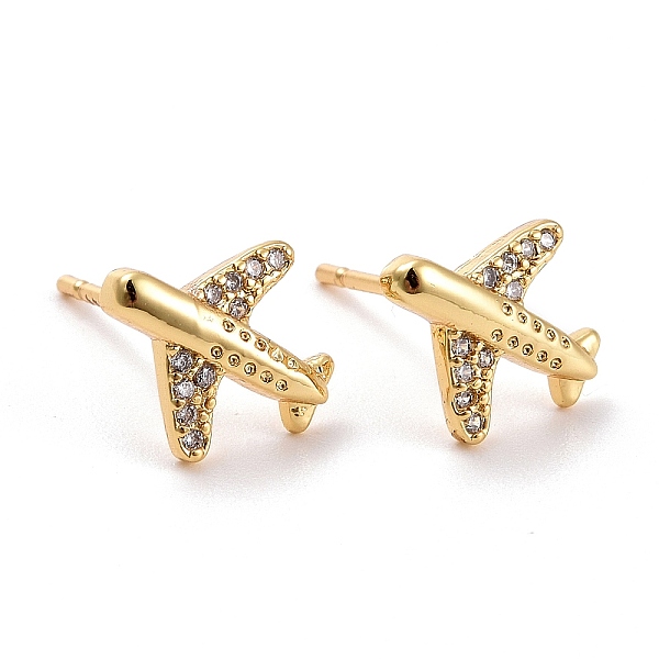 

PandaHall Plane Cubic Zirconia Stud Earrings, Real 18K Gold Plated Brass Earrings for Women, Lead Free & Cadmium Free, Clear, 11x10mm, Pin...