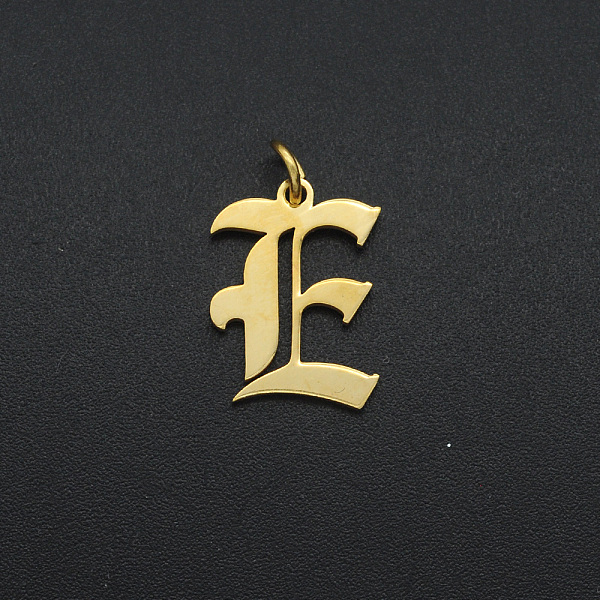 

PandaHall 201 Stainless Steel Pendants, with Jump Ring, Old English, Letter, Laser Cut, Golden, Letter.E, 16x12x1mm, Hole: 3mm 201 Stainless...