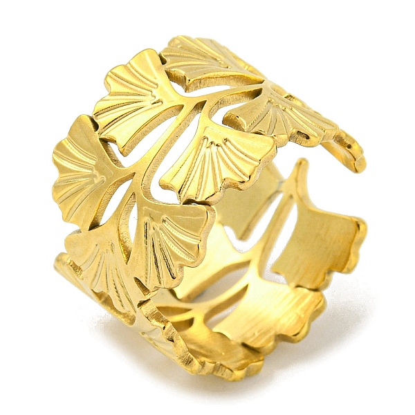 

PandaHall 304 Stainless Steel Wide Band Ring, Ginko Leaf Open Cuff Ring, Golden, US Size 6 3/4(17.1mm) 304 Stainless Steel Leaf
