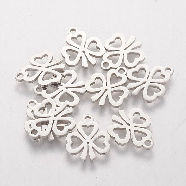 

PandaHall 201 Stainless Steel Charms, Laser Cut, Clover, Stainless Steel Color, 13.5x11.5x1.2mm, Hole: 1.5mm 201 Stainless Steel Clover
