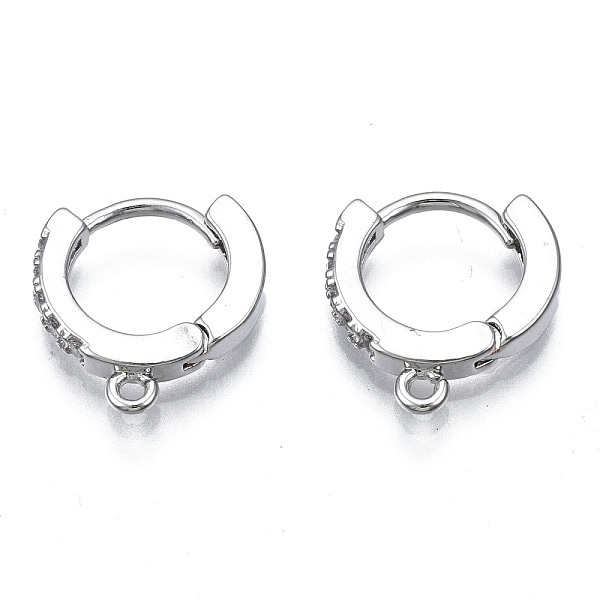 

PandaHall Brass Micro Pave Cubic Zirconia Huggie Hoop Earring Findings, with Horizontal Loop, Nickel Free, Clear, Platinum, 13.5x12x2.5mm...