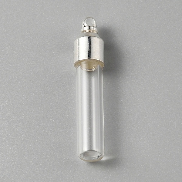 

PandaHall Clear Glass Tube Wish Bottle Pendants, with Zinc Alloy Finding, Silver, 34x7mm, Hole: 1.8mm Alloy+Glass Bottle Clear