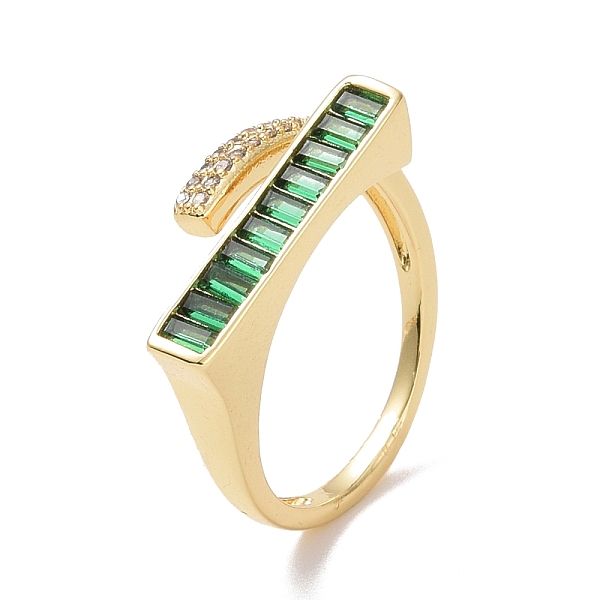 

PandaHall Green Cubic Zirconia Rectangle Open Ring, Brass Jewelry for Women, Cadmium Free & Lead Free, Real 18K Gold Plated, US Size 6 1/4...