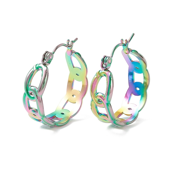 PandaHall 304 Stainless Steel Curb Chain Chunky Hoop Earrings for Women, Rainbow Color, 22x20.5x7mm, Pin: 0.7mm 304 Stainless Steel Ring