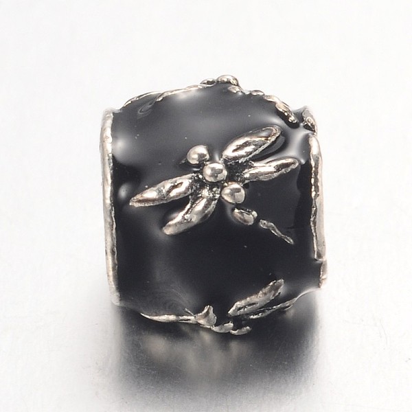 

PandaHall Barrel Large Hole Alloy Enamel European Beads, Antique Silver, Black, 9x9x5mm, Hole: 5mm Alloy+Enamel Barrel Black
