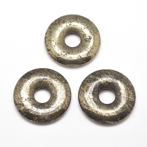 

PandaHall Donut/Pi Disc Natural Pyrite Pendants, Donut Width: 12mm, 30x5mm, Hole: 6~8mm Pyrite Donut Yellow