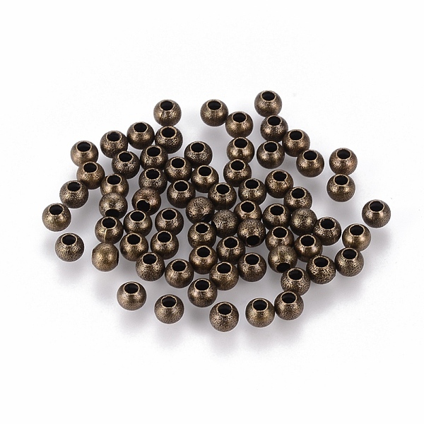 

PandaHall Brass Textured Beads, Nickel Free, Round, Antique Bronze Color, Size: about 4mm in diameter, hole: 1mm Brass Round