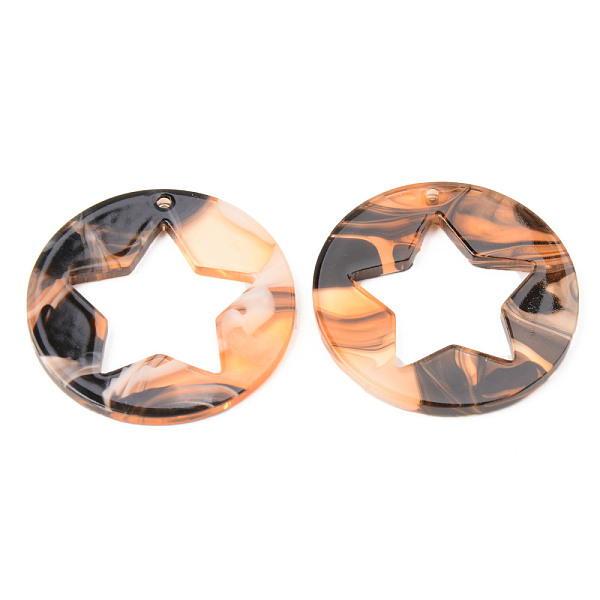 

PandaHall Acrylic Pendants, Flat Round with Star, Sandy Brown, 32x2.5mm, Hole: 1.5mm Acrylic Flat Round