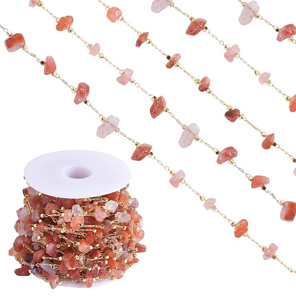 

PandaHall Natural Banded Agate Chips Beaded Chains, with Golden Brass Findings, Long-Lasting Plated, Soldered, with Spool, 4~14x4~11x2~7mm...