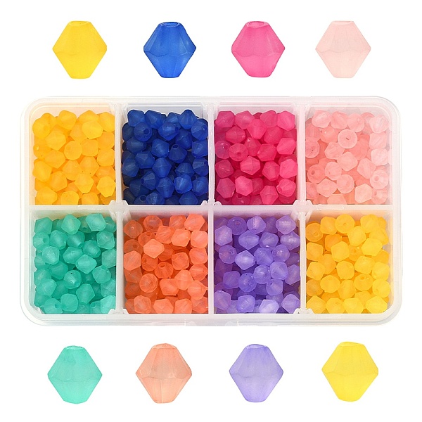 

PandaHall 800Pcs 8 Colors Frosted Acrylic Beads, Faceted, Bicone, Mixed Color, 6x5.5mm, Hole: 1.5mm, 100pcs/color Acrylic Bicone Multicolor